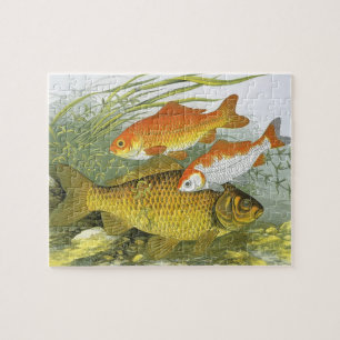 Vintage Aquatic Goldfish Koi Fish, Marine Sea Life ジグソーパズル