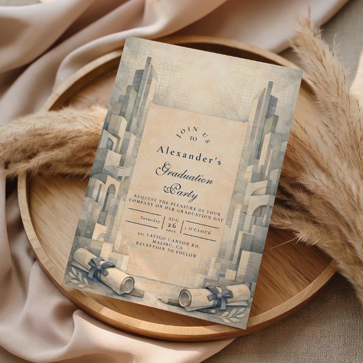 Vintage Architecture Drawing Graduation 招待状