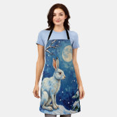 Vintage Arctic Hare in Winter Moonlight Christmas  エプロン (着用した状態)
