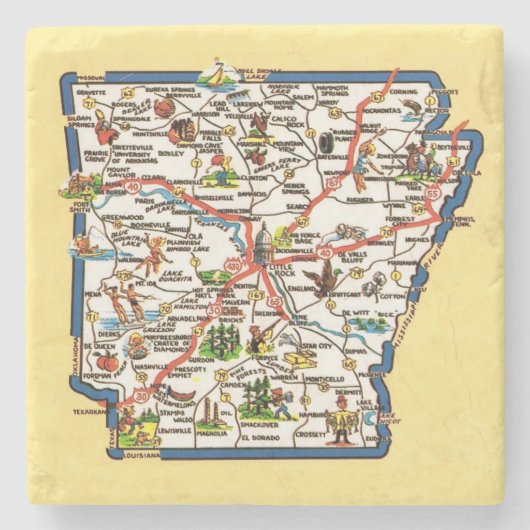 Vintage Arkansas Map Ceramic Tile ストーンコースター (正面)