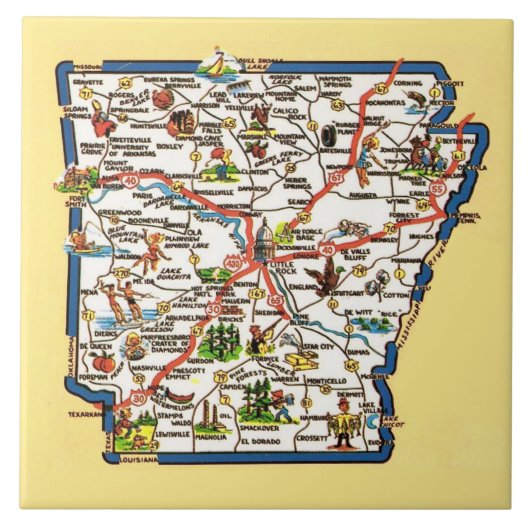 Vintage Arkansas Map Ceramic Tile タイル (正面)