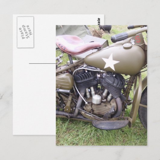 Vintage Army Motorcycle ポストカード (正面/裏面)