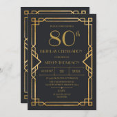 Vintage Art Deco Birthday party 招待状 (正面/裏面)