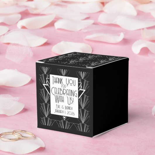 Vintage Art Deco Black and White Geometric フェイバーボックス (ウェディング)