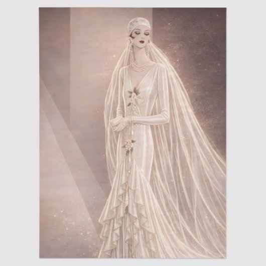 Vintage Art Deco Bridal Fashion Illustration 薄葉紙 (正面)