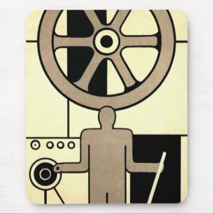 Vintage Art Deco Business Wheel and Machine Worker マウスパッド