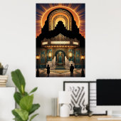 Vintage Art Deco Cinema Entrance Gold & Marble ポスター (ホームオフィス)