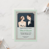 Vintage Art Deco Couple Wedding Invitation カード (正面/裏面インサイチュ)