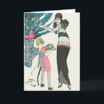 Vintage Art Deco Decorate the Tree Christmas Card プログラム<br><div class="desc">A unique and different Art Deco Christmas scene,  mother and daughter decorating the tree.</div>