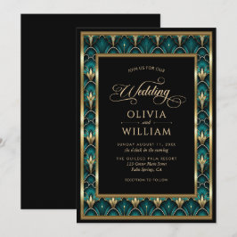 Vintage Art Deco Gold Frame Wedding 招待状