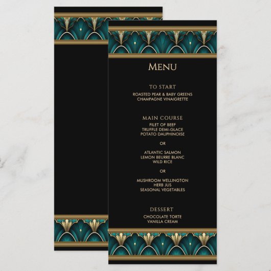 Vintage Art Deco Gold Frame Wedding Menu メニュー (正面/裏面)