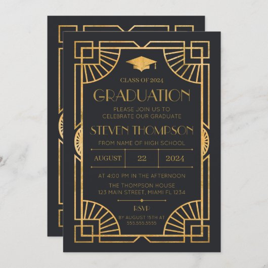 Vintage Art Deco Graduation Invitation 招待状 (正面/裏面)