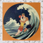 Vintage Art Deco Lovers Kiss in the Waves at Beach ジグソーパズル<br><div class="desc">Vintage illustration art deco love and romance image with a young couple hugging and kissing under the surf,  an ocean wave at the beach. Artist: George Barbier,  c. 1921.</div>