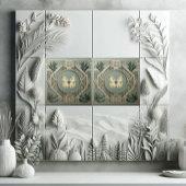 Vintage Art Deco Sage Green Botanical Butterfly  タイル