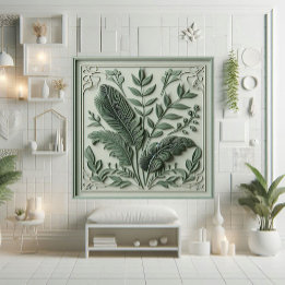 Vintage Art Deco Sage Green Leaf Botanical Design  タイル