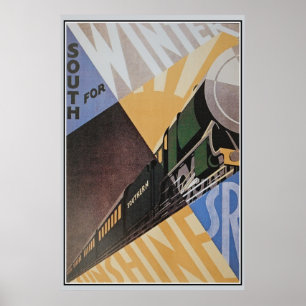 Vintage Art Deco Southern Railway travel ad ポスター