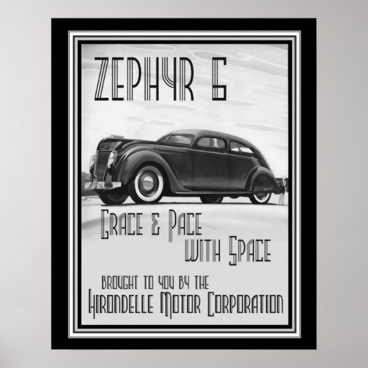 Vintage Art Deco Zephyr 6 Ad 16x20 ポスター (正面)