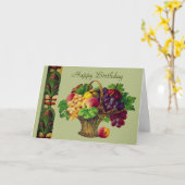 Vintage Art Fruit Basket Birthday  カード (黄色い花)