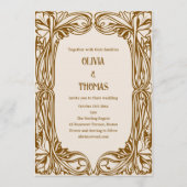 Vintage Art Nouveau Brown Ornate Wedding  招待状 (正面)