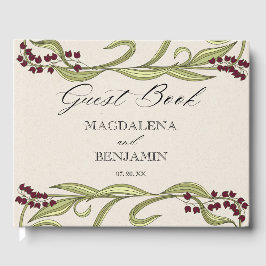Vintage Art Nouveau Burgundy Green Flowers Wedding ゲストブック