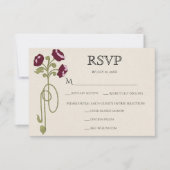 Vintage Art Nouveau Burgundy Pink Flowers Meals 出欠カード (正面)