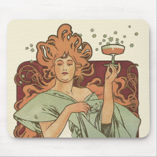 Vintage Art Nouveau by Mucha, Champagne Party マウスパッド
