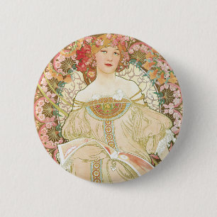 Vintage Art Nouveau, Champenois by Alphonse Mucha 缶バッジ