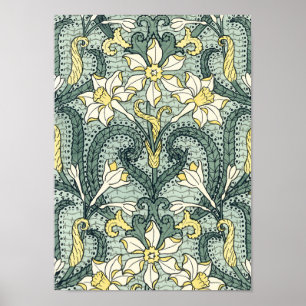 Vintage Art Nouveau Daffodil Narcissus Flowers ポスター