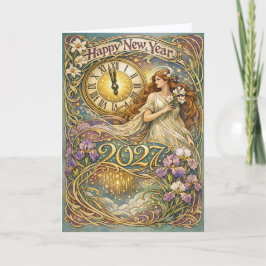 Vintage Art Nouveau Floral Happy New Year 2027 シーズンカード