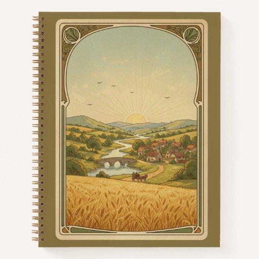 Vintage Art Nouveau Golden Valley Sunrise Journal ノートブック (正面)