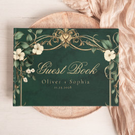 Vintage Art Nouveau Green and Gold Wedding ゲストブック