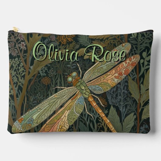 Vintage art nouveau green gold Dragonfly アクセサリーポーチ (正面)