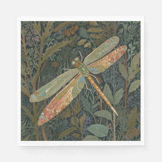Vintage art nouveau green gold Dragonfly スタンダードランチョンナプキン (正面)