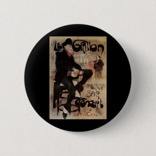 Vintage Art Nouveau Le Grillon, Man Drinking Beer 缶バッジ