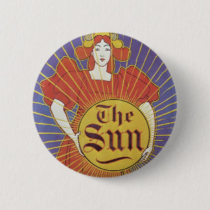 Vintage Art Nouveau, New York Sun Newspaper 缶バッジ