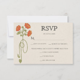 Vintage Art Nouveau Orange Sage Flowers Meals 出欠カード