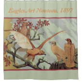Vintage Art Nouveau Sage Green Eagle Nature Art シャワーカーテン (正面)