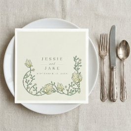 Vintage Art Nouveau style Floral Border Wedding スタンダードカクテルナプキン
