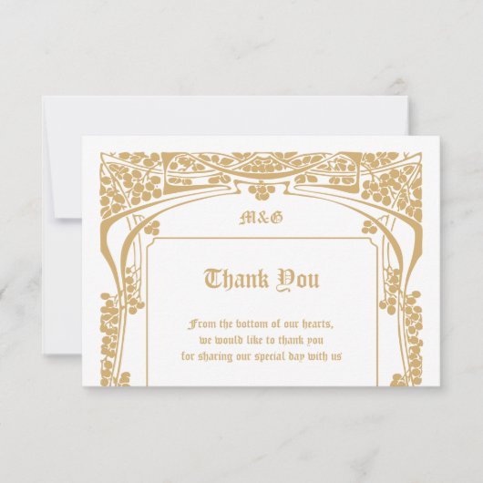 Vintage Art Nouveau Style Wedding サンキューカード (正面)