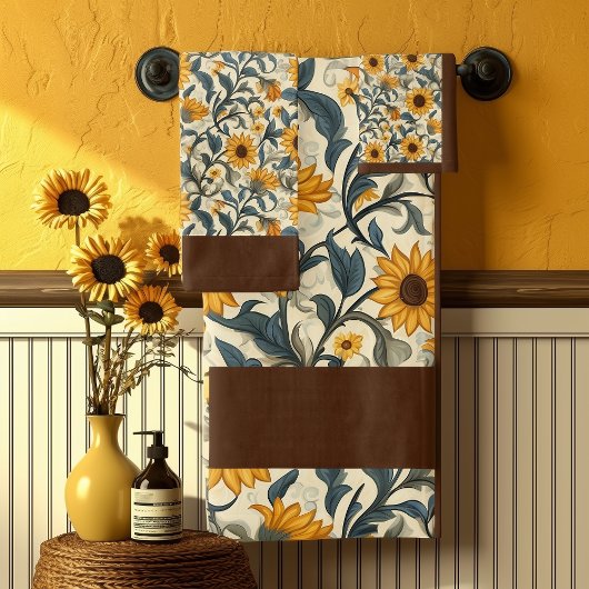 Vintage Art Nouveau Sunflower Pattern バスタオルセット