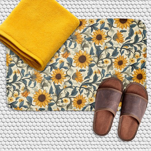 Vintage Art Nouveau Sunflower Pattern バスマット