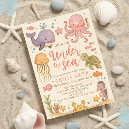 vintage art under the sea baby shower 招待状
