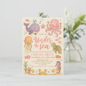 vintage art under the sea baby shower 招待状 (スタンド正面)