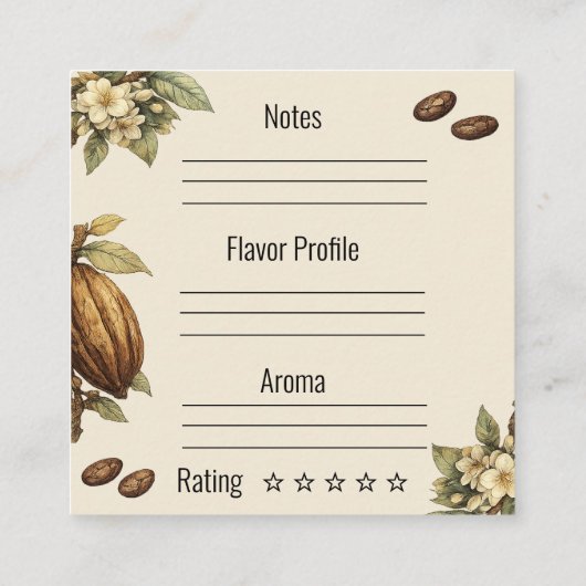 Vintage Artisan Chocolate Tasting Notes スクエア名刺 (裏面)