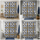 Vintage Artisan Classic Blue and Gold European シャワーカーテン