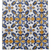 Vintage Artisan Classic Blue and Gold European シャワーカーテン (正面)