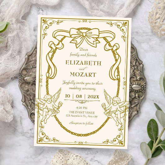 Vintage artistic baroque wedding  招待状