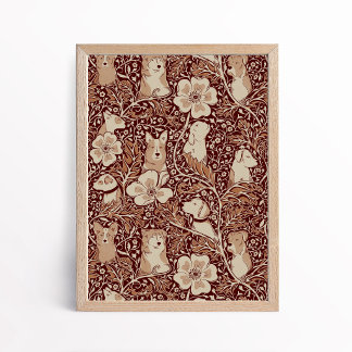 Vintage Arts and Crafts Style Dog Floral ポスター