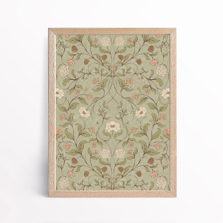 Vintage Arts and Crafts Style Woodland Floral ポスター