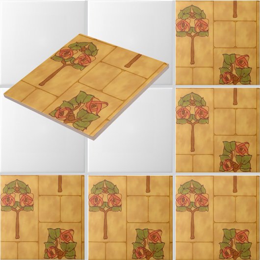 Vintage Arts & Crafts Floral Bouquets Pattern タイル